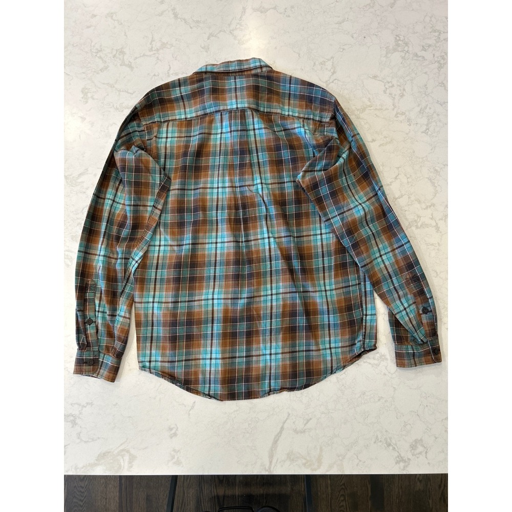 Patagonia Men's Organic Cotton Plaid Flannel Shirt Brown Turquoise Gorpcore M - Picture 10 of 10
